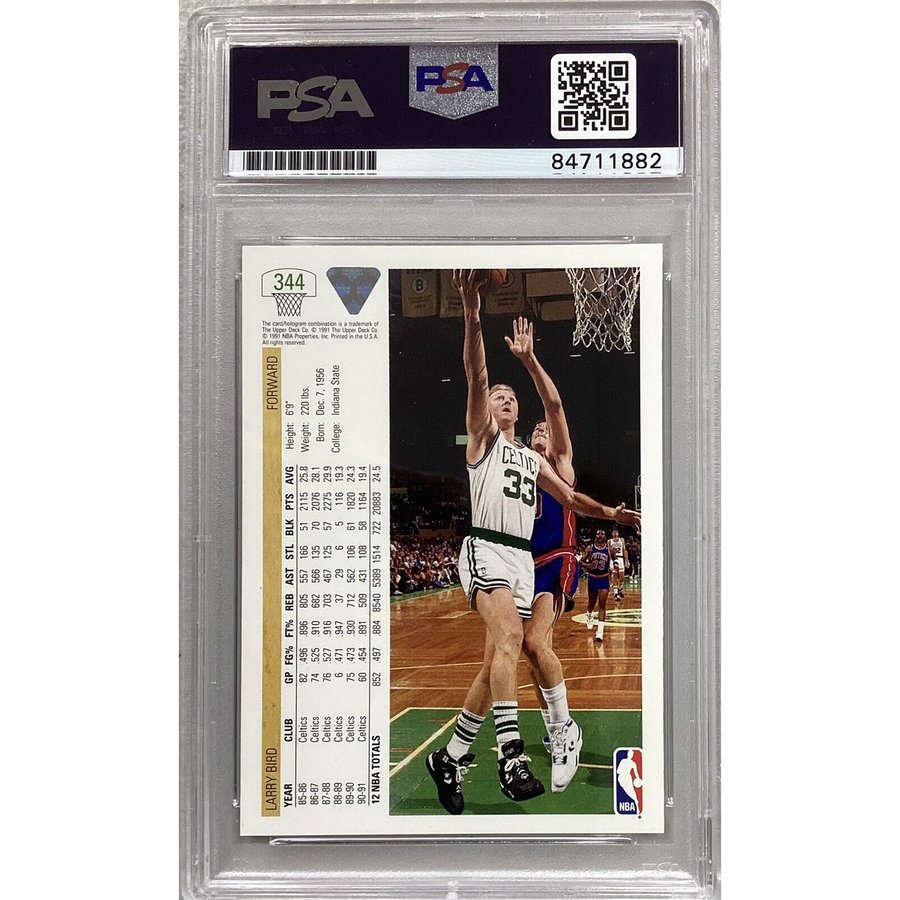 Larry Bird Signed 1991-92 Upper Deck #344 Card Celtics HOF PSA/DNA 