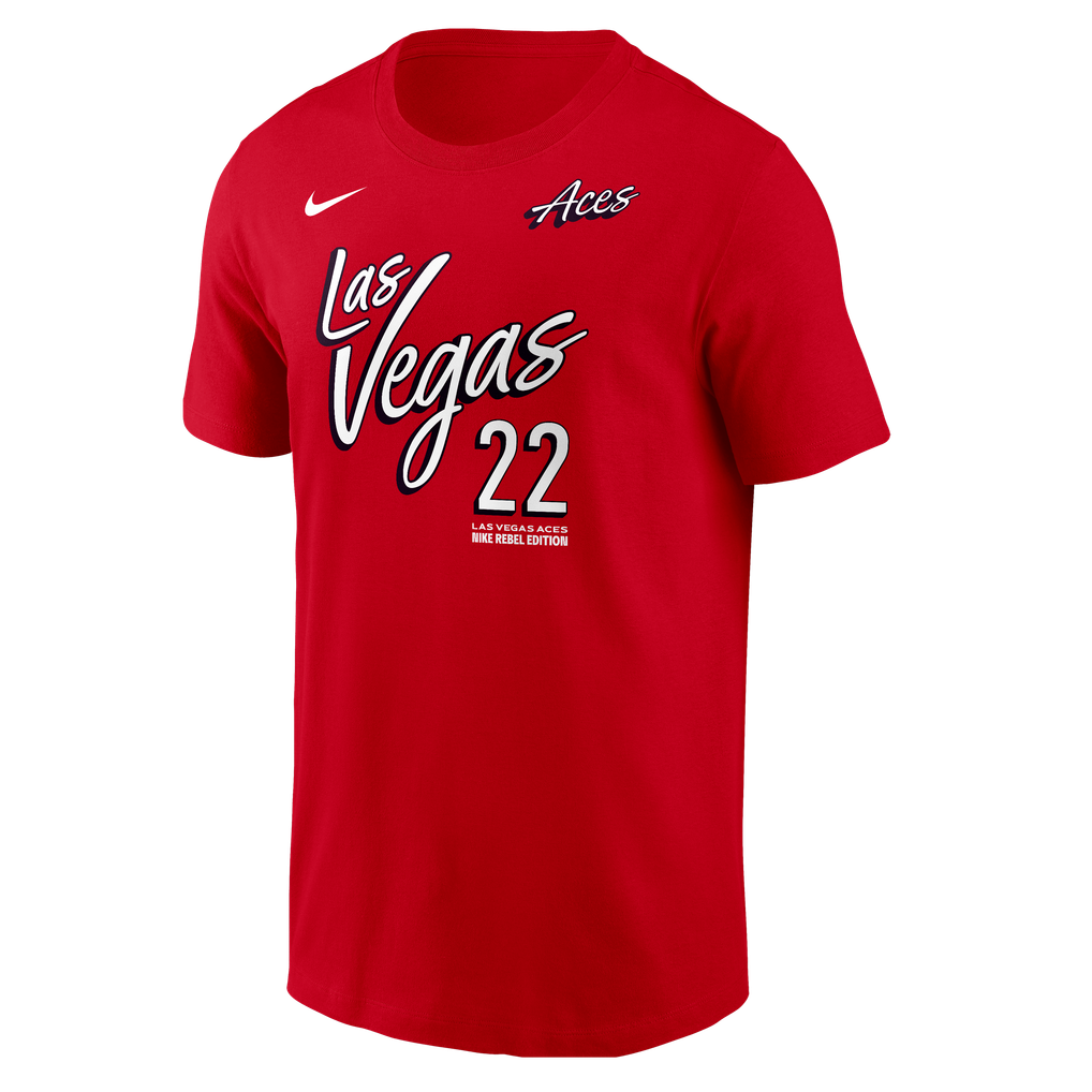 A'ja Wilson Las Vegas Aces Nike Name & Number Rebel Edition T-Shirt - Red