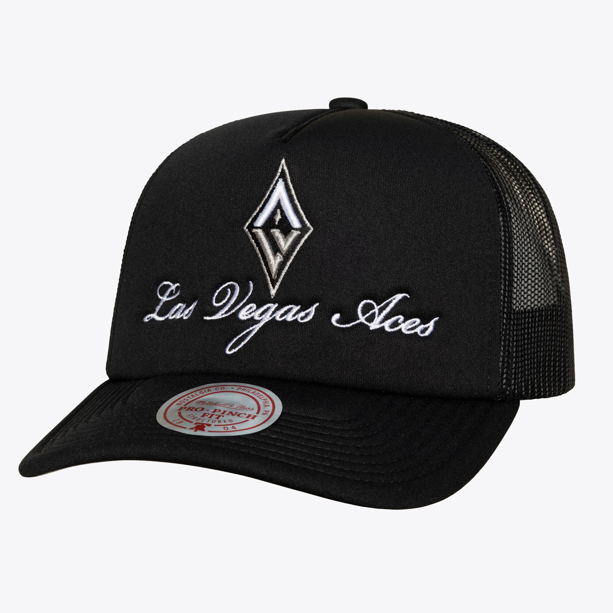 Casquette trucker unisexe Mitchell & Ness Las Vegas Aces Script Pro à pincement ajustable