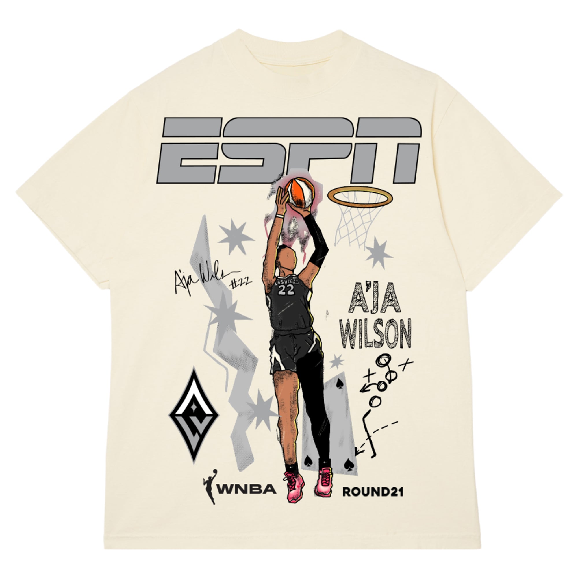 Unisex round21 A'ja Wilson Cream Las Vegas Aces ESPN Player Graphic T-Shirt