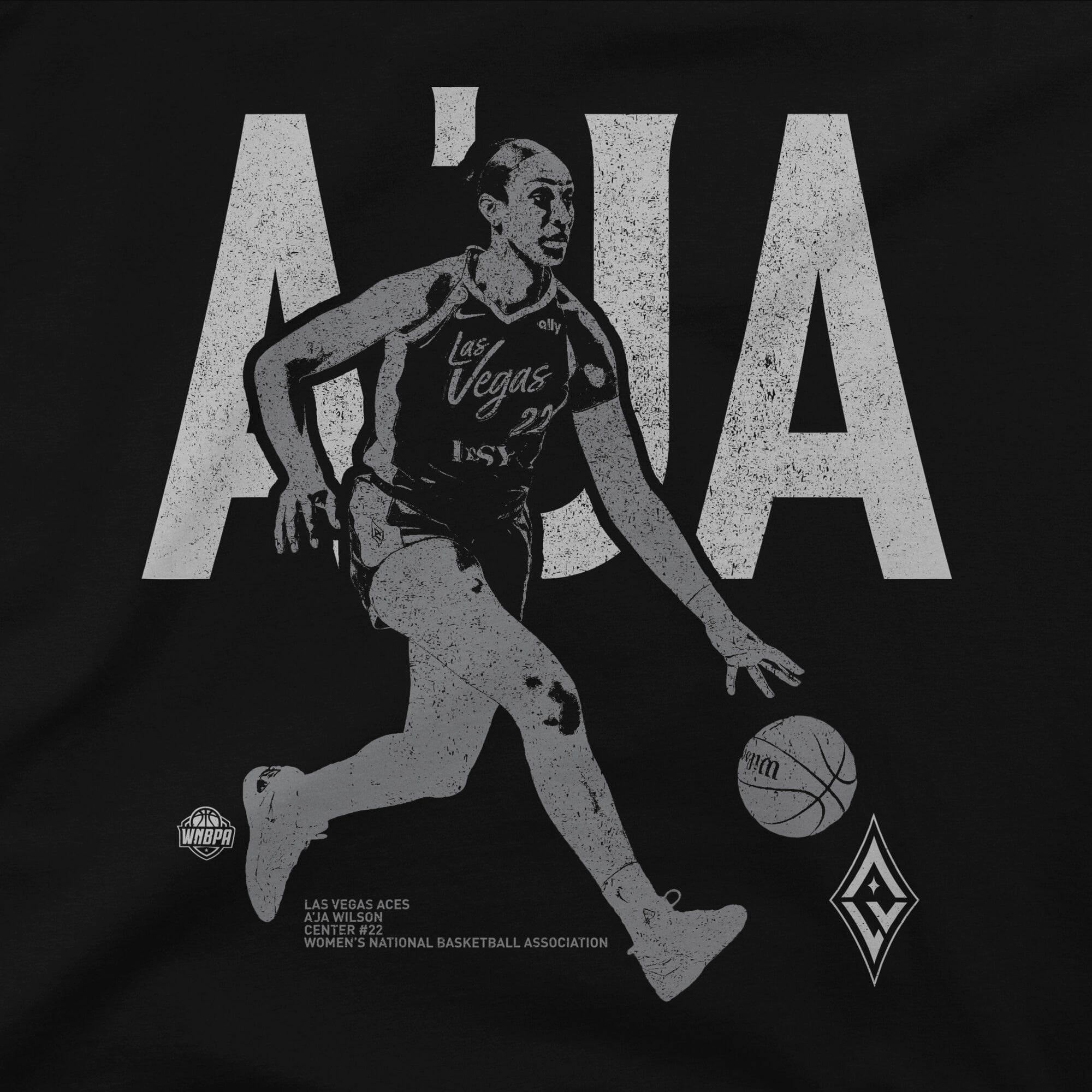 Unisex Stadium Essentials A'ja Wilson Black Las Vegas Aces Two-Step Urban T-Shirt