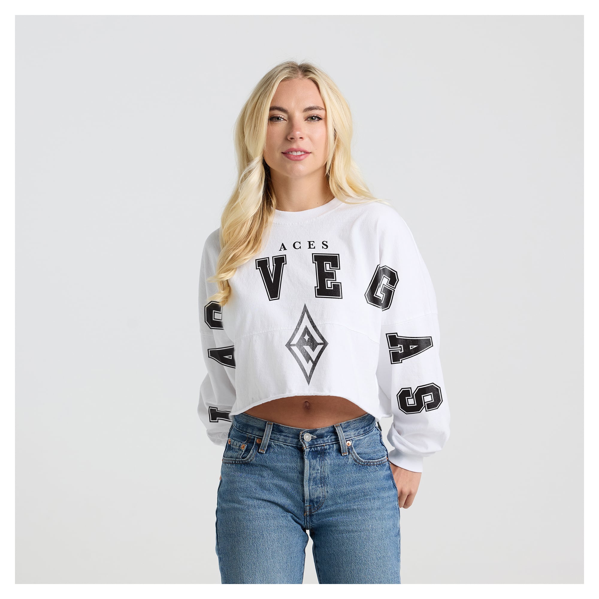 Women's Fanatics White Las Vegas Aces Spirit Jersey Cropped Crew Neck Sweatshirt
