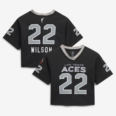 A'ja Wilson Las Vegas Aces FISLL Women's Cropped Football Jersey - Black