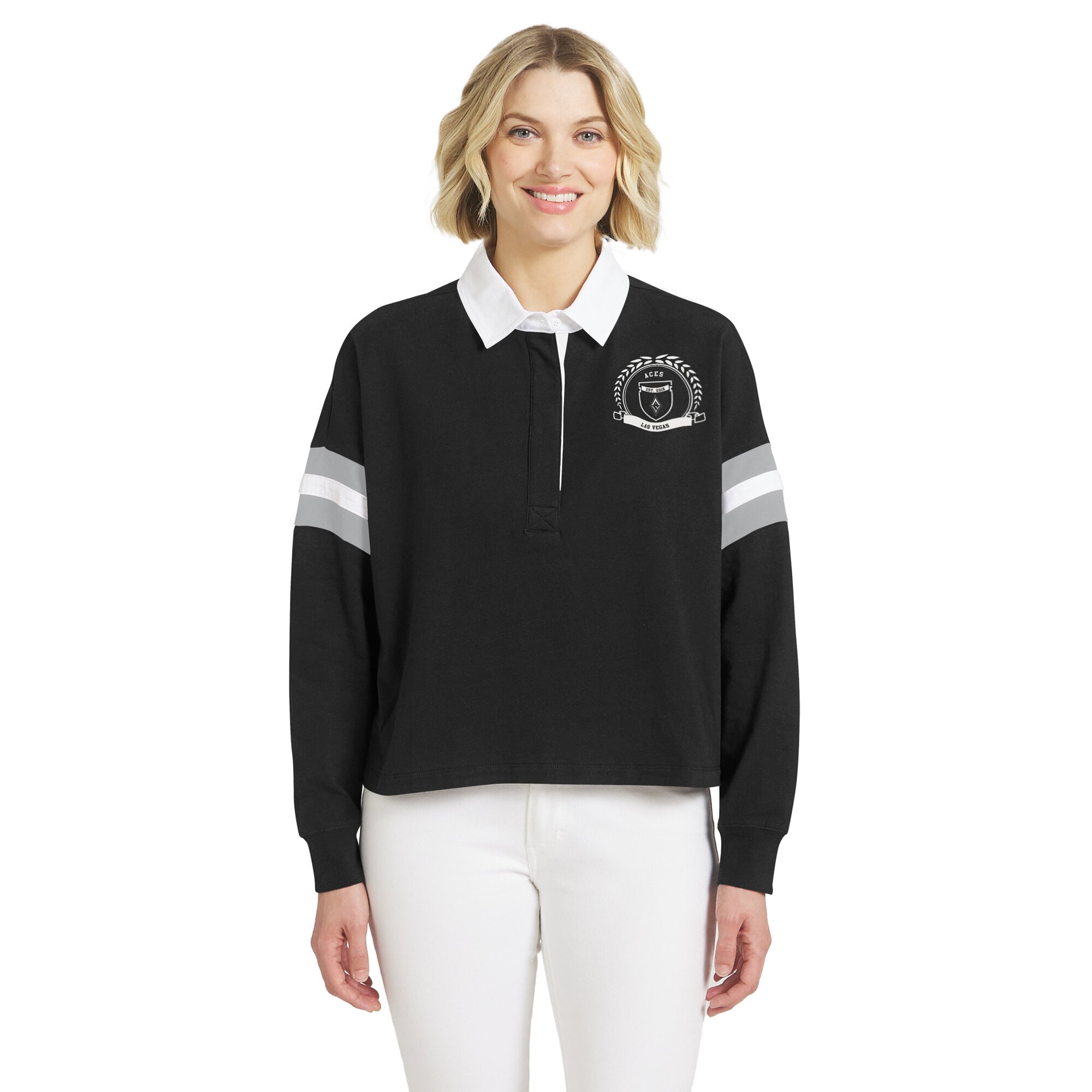 Women's WEAR by Erin Andrews Black Las Vegas Aces Rugby Polo