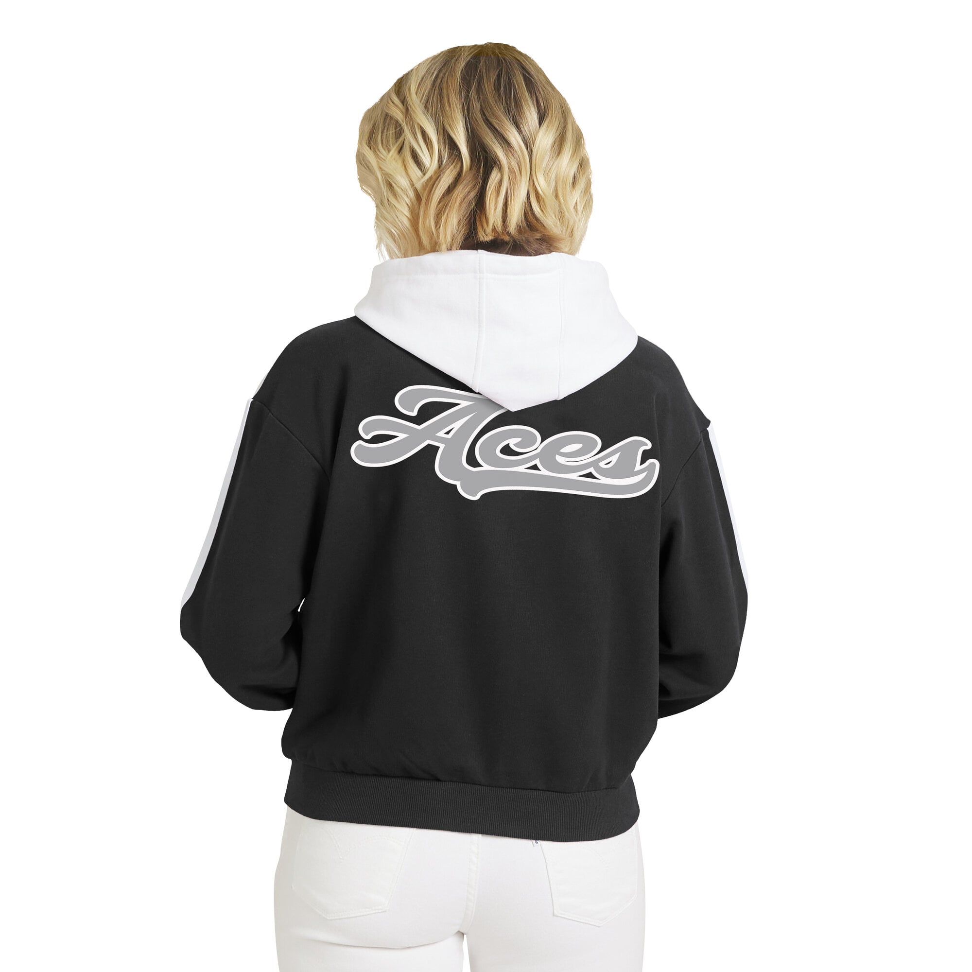 Sweat à capuche zippé noir et blanc Las Vegas Aces de la marque WEAR by Erin Andrews pour femme