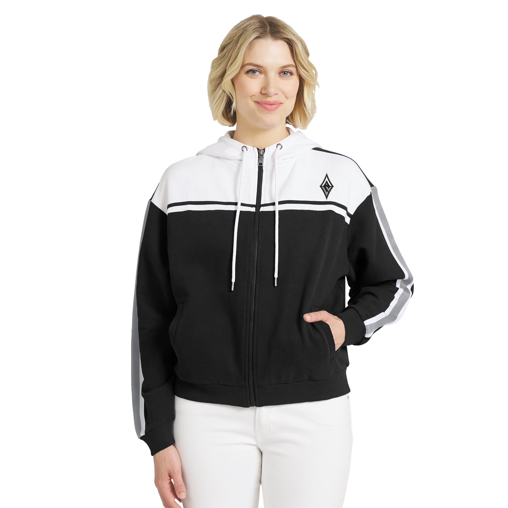 Women's WEAR by Erin Andrews Black/White Las Vegas Aces Color Blocked Full-Zip Hoodie