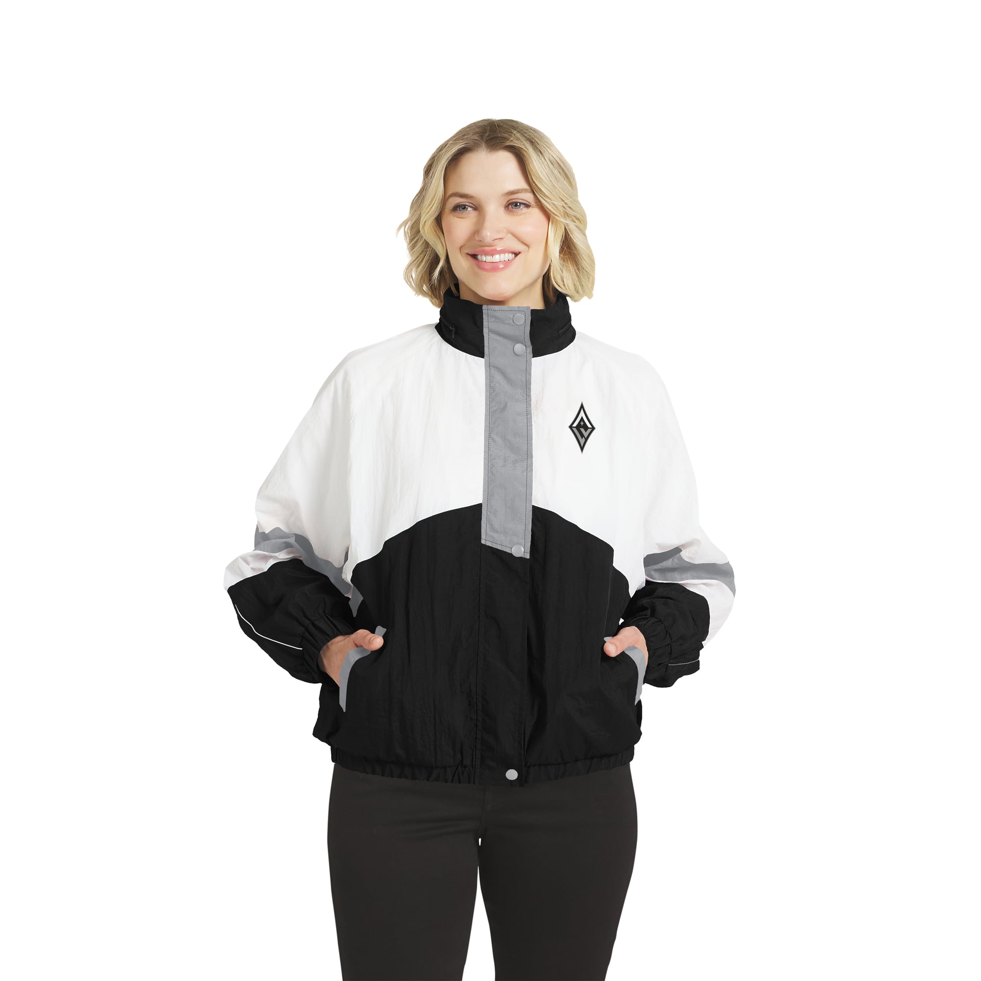 Veste coupe-vent zippée blanche et noire Las Vegas Aces de la marque WEAR by Erin Andrews pour femme