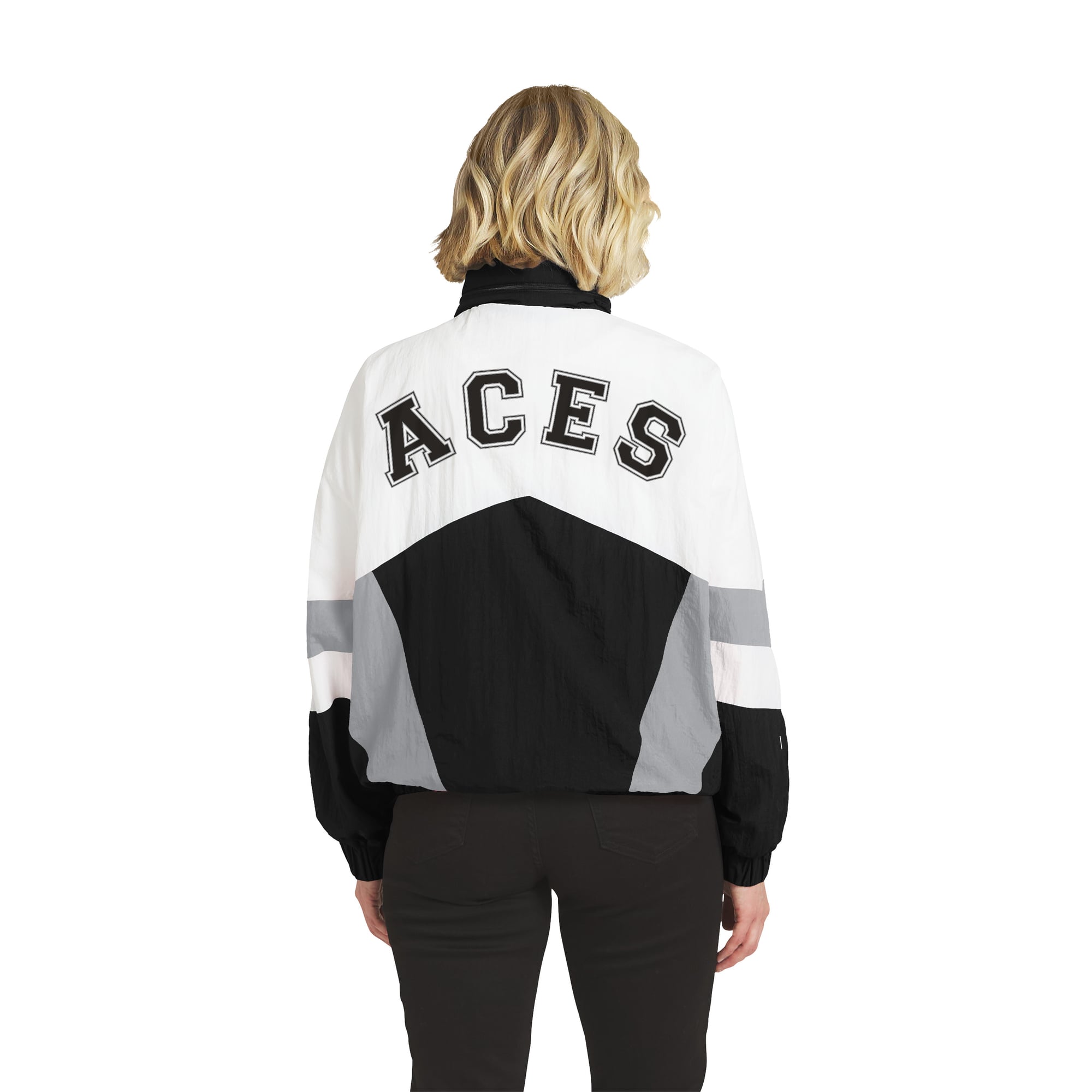Veste coupe-vent zippée blanche et noire Las Vegas Aces de la marque WEAR by Erin Andrews pour femme