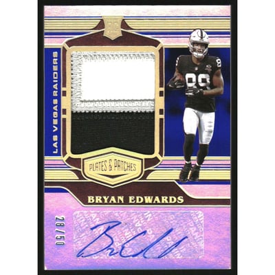 2020 Panini Plates and Patches Rookie Patch Autographs Blue #29 Bryan Edwards