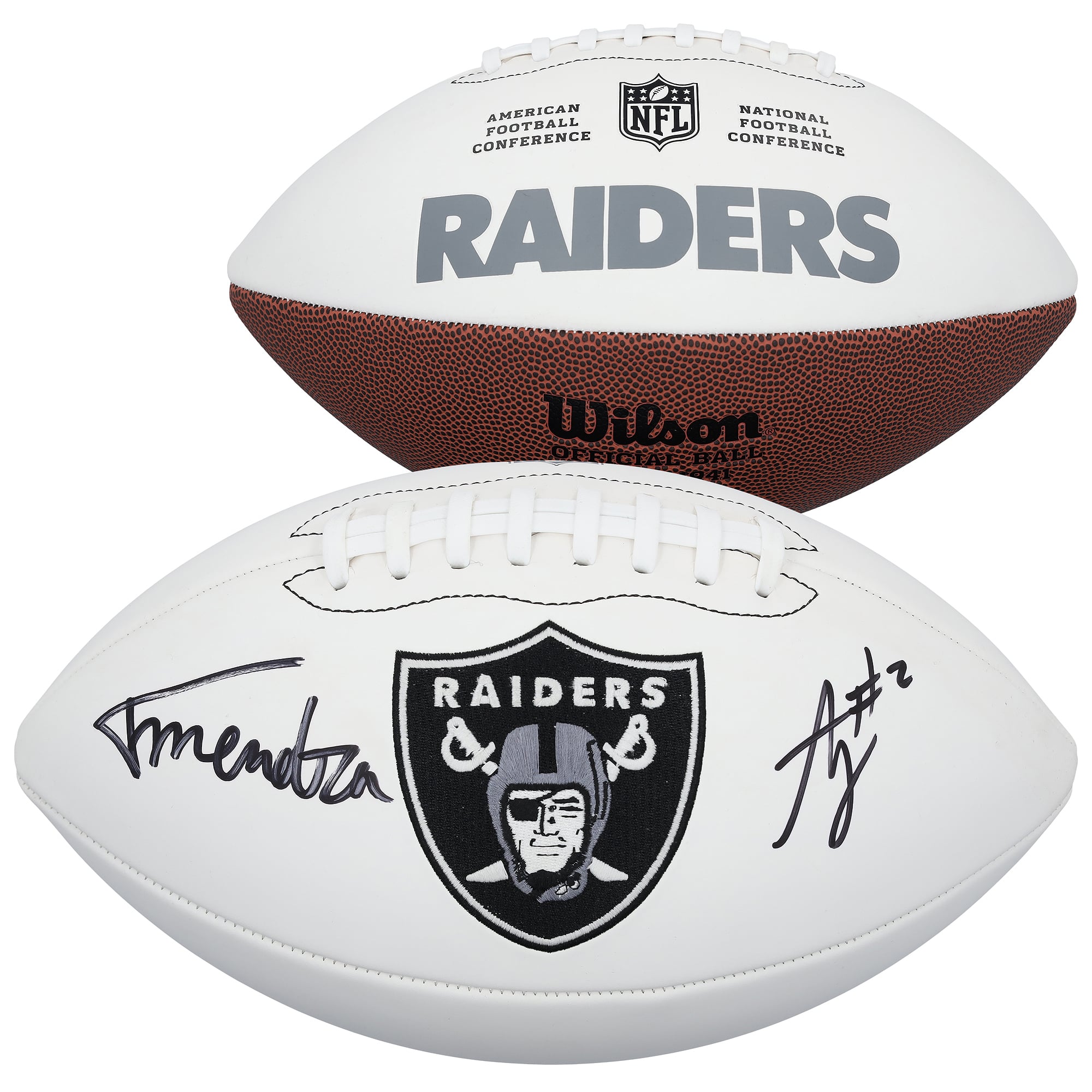 Ashton Jeanty & Fernando Mendoza Las Vegas Raiders Autographed Wilson White Panel Football