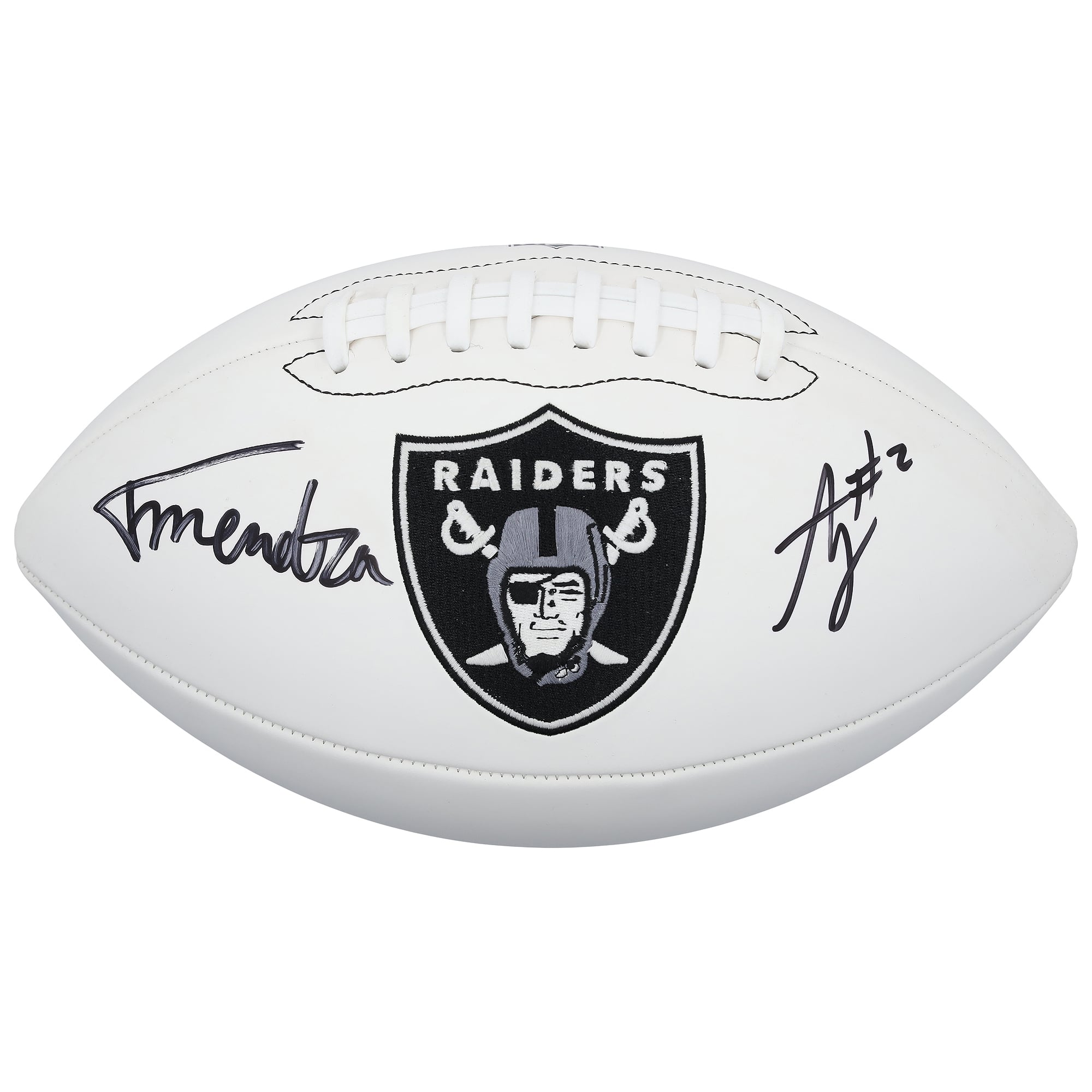 Ashton Jeanty & Fernando Mendoza Las Vegas Raiders Autographed Wilson White Panel Football