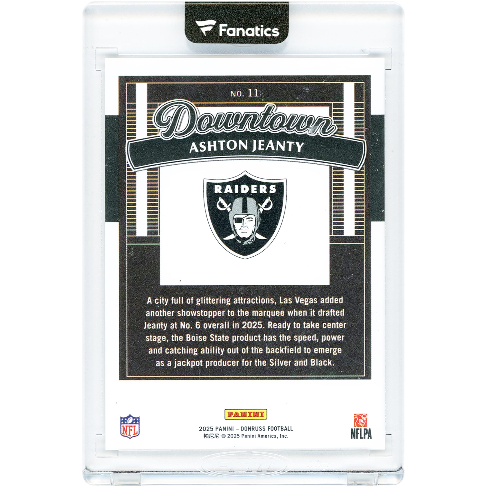 Ashton Jeanty Las Vegas Raiders 2025 Panini Donruss Downtown! #11 Rookie Card