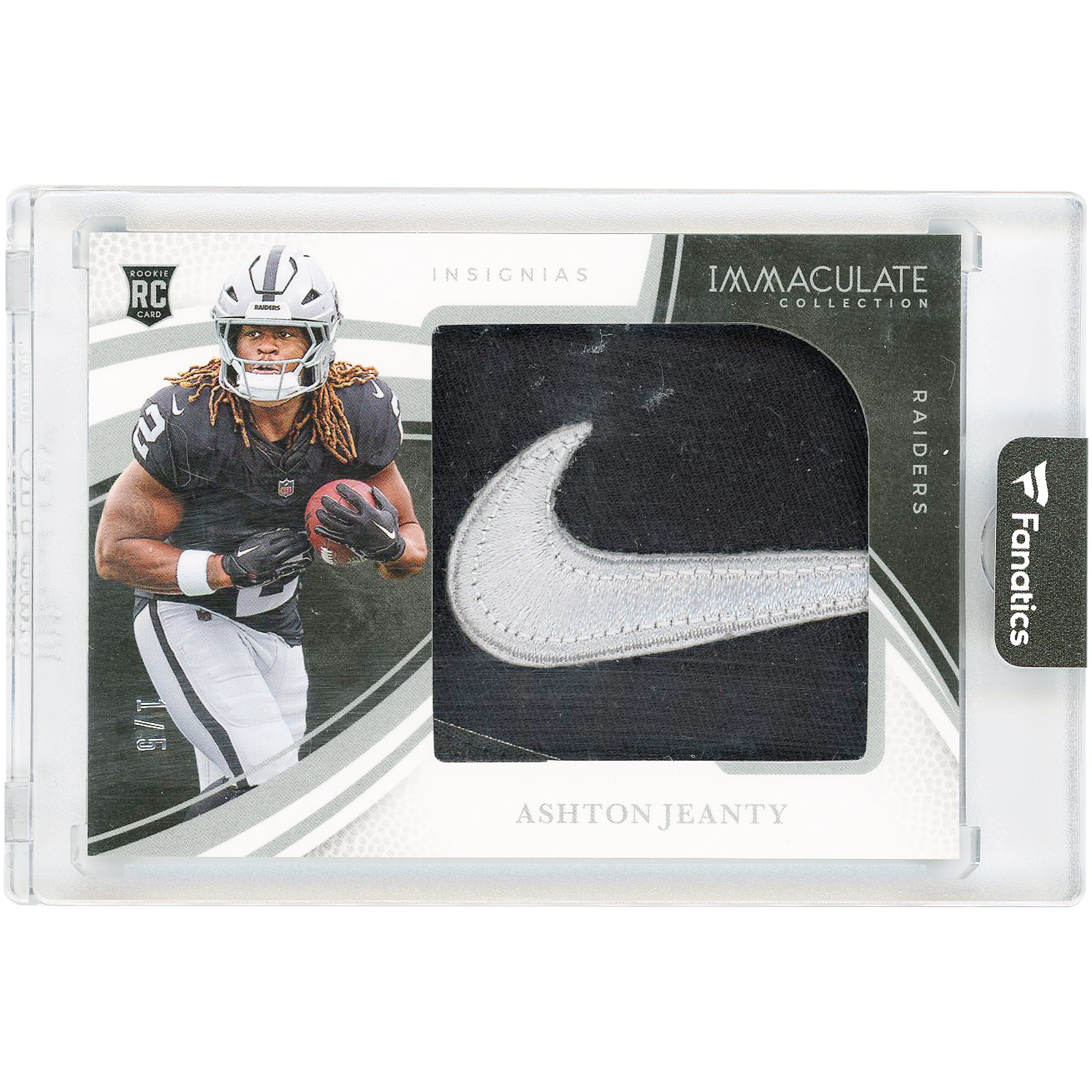 Ashton Jeanty Las Vegas Raiders 2025 Panini Immaculate Collection Nike Swoosh Relic #RJL-AJY #1/5 Rookie Card