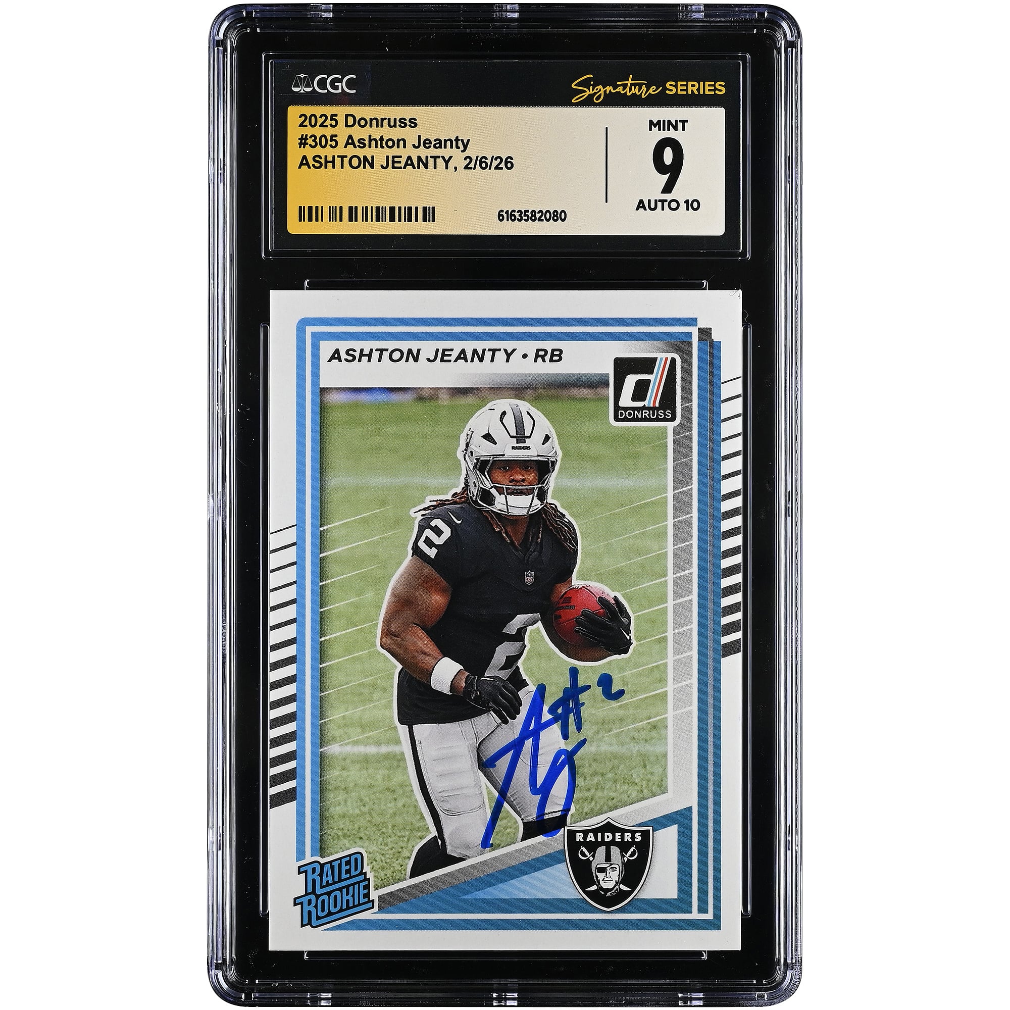 Ashton Jeanty Las Vegas Raiders Autographed 2025 Panini Donruss Rated Rookie #305 CGC Authenticated /10 Rookie Card