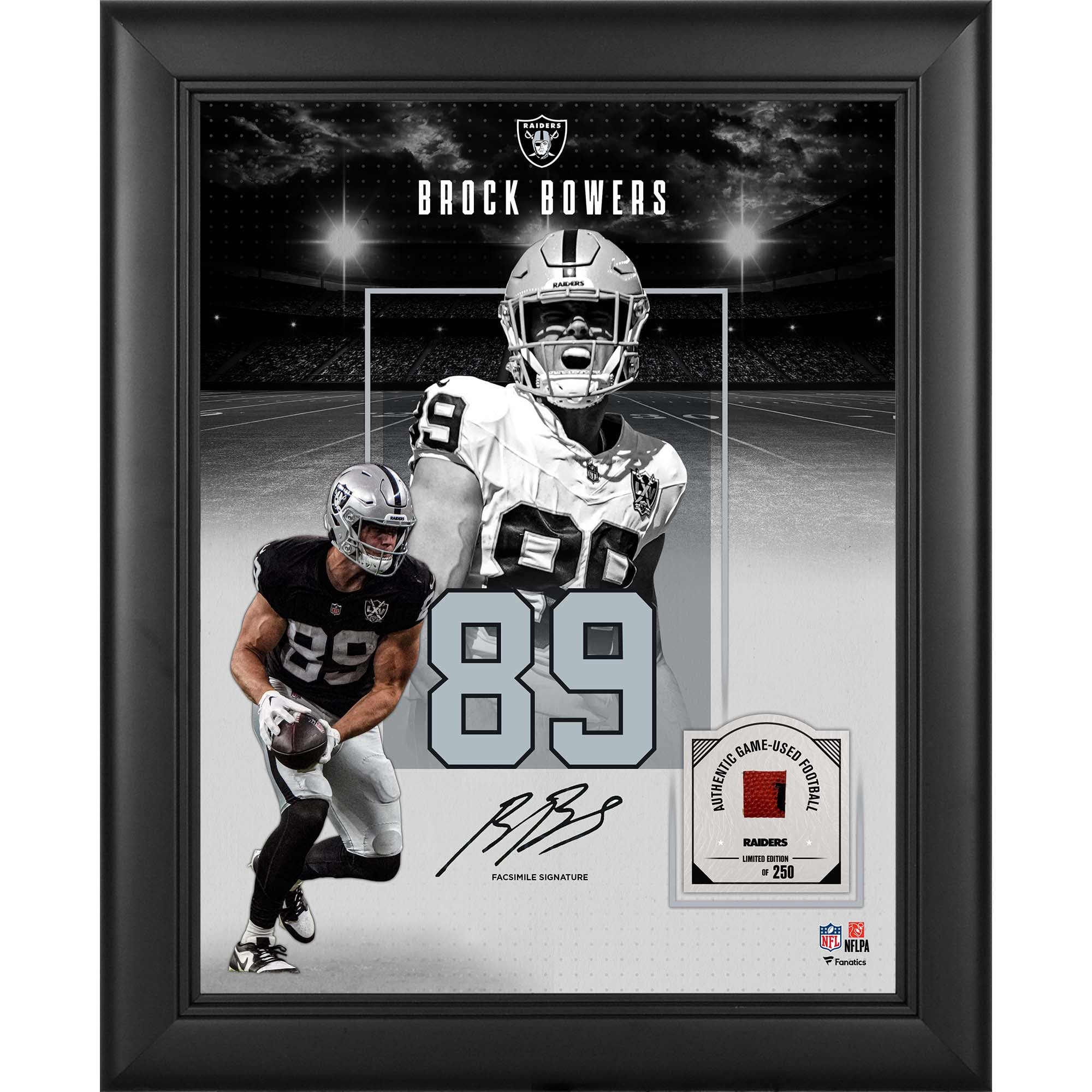 Brock Bowers Las Vegas Raiders Facsimile Signature Framed 11" x 14" Showcase Collage with a Piece of Game-Used Football - Limited Edition of 250