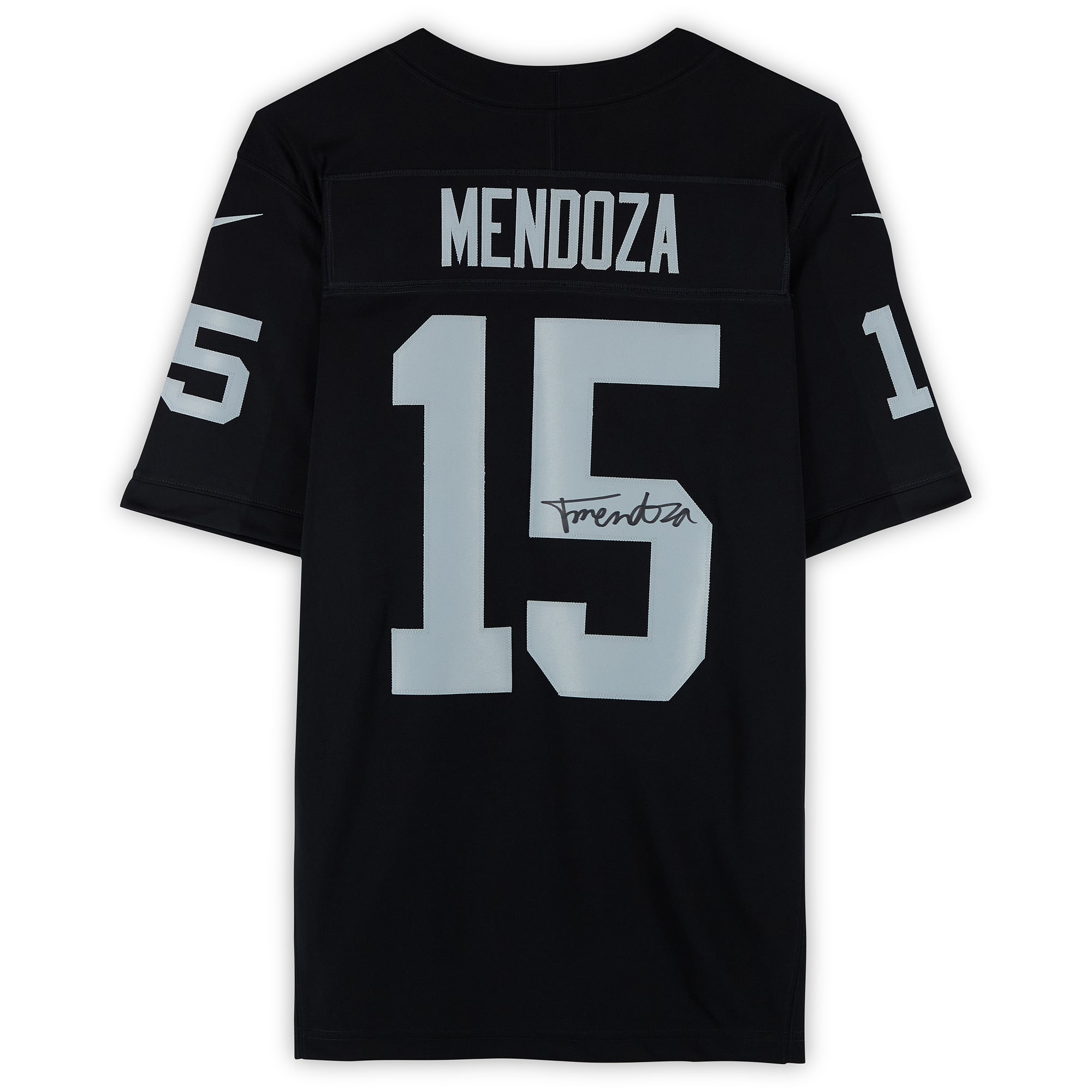 Maillot Nike noir en édition limitée autographié par Fernando Mendoza des Raiders de Las Vegas