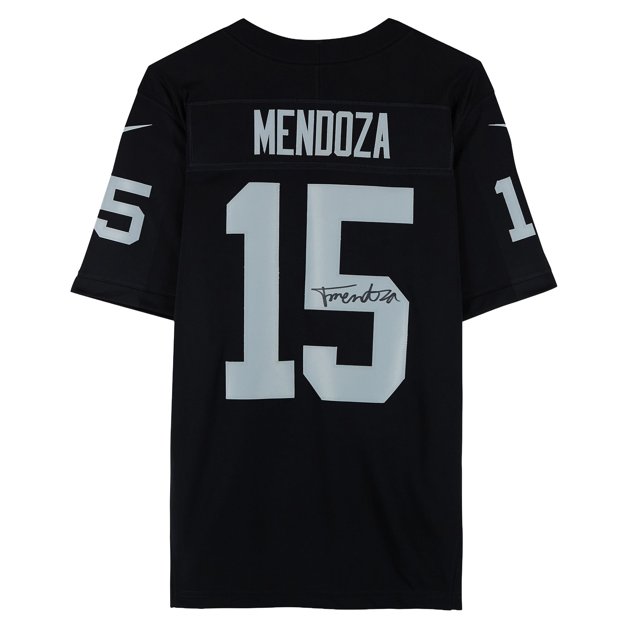 Maillot Nike noir en édition limitée autographié par Fernando Mendoza des Raiders de Las Vegas