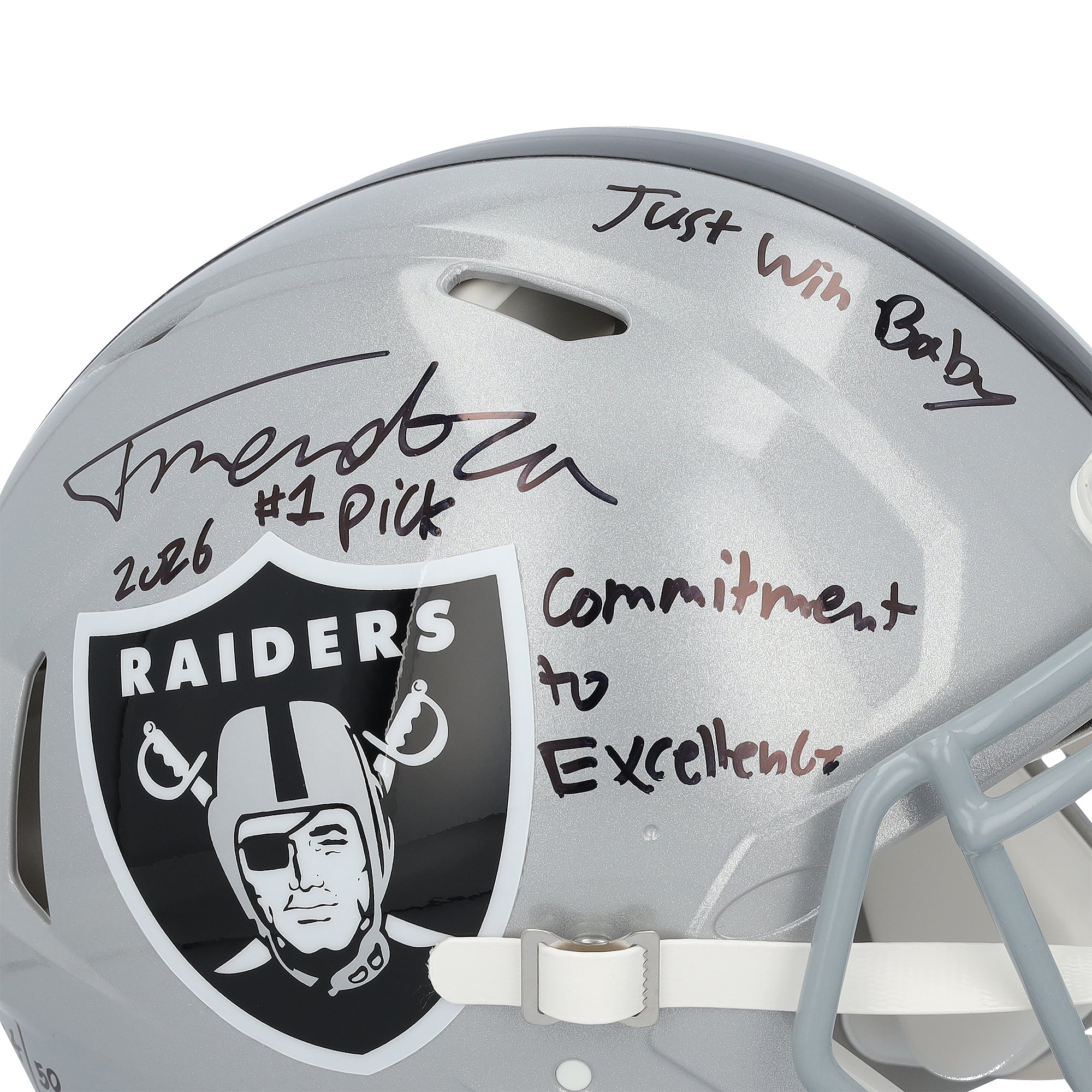 Fernando Mendoza Las Vegas Raiders Autographed Riddell Speed Authentic Helmet with Multiple Inscriptions - Limited Edition of 50