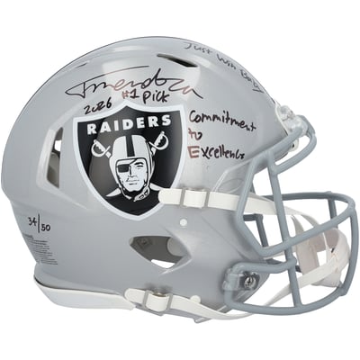 Fernando Mendoza Las Vegas Raiders Autographed Fanatics Authentic Riddell Speed Authentic Helmet with Multiple Inscriptions - Limited Edition of 50
