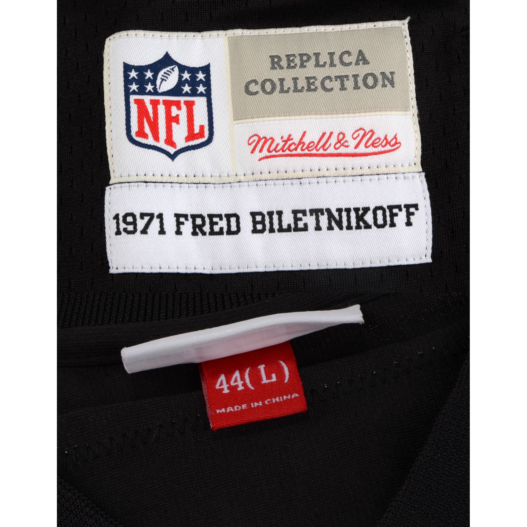 Maillot réplique noir Mitchell & Ness autographié par Fred Biletnikoff des Raiders de Las Vegas avec inscription « HOF 88 »