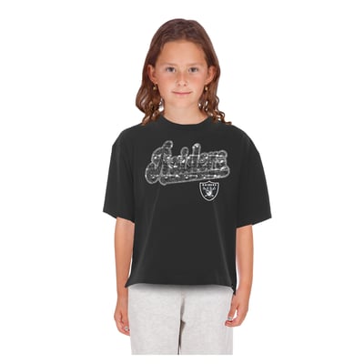 Las Vegas Raiders New Era Girls  Youth Flip Sequin Boxy T-Shirt - Black