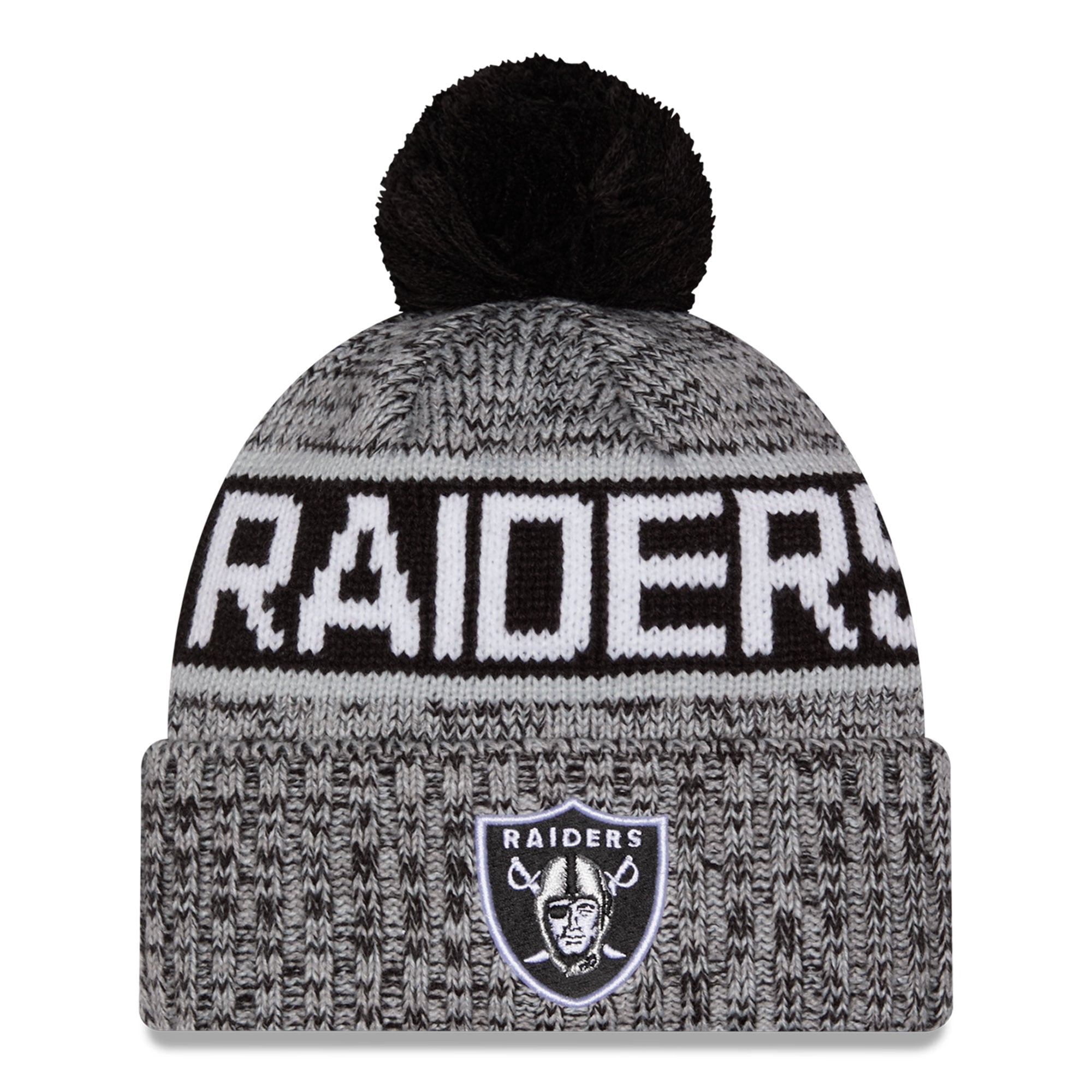 Bonnet à revers tricolore noir à pompon New Era pour fille, aux couleurs des Las Vegas Raiders.