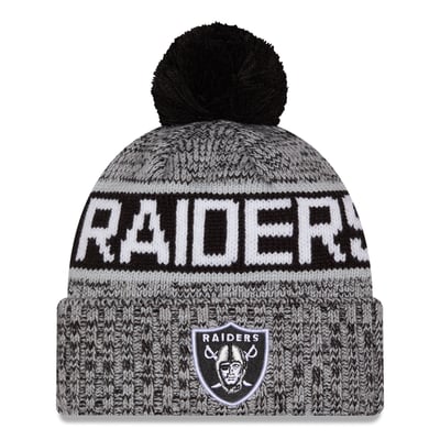 Las Vegas Raiders New Era Girls Youth Tri-Color Cuffed Knit Hat with Pom - Black