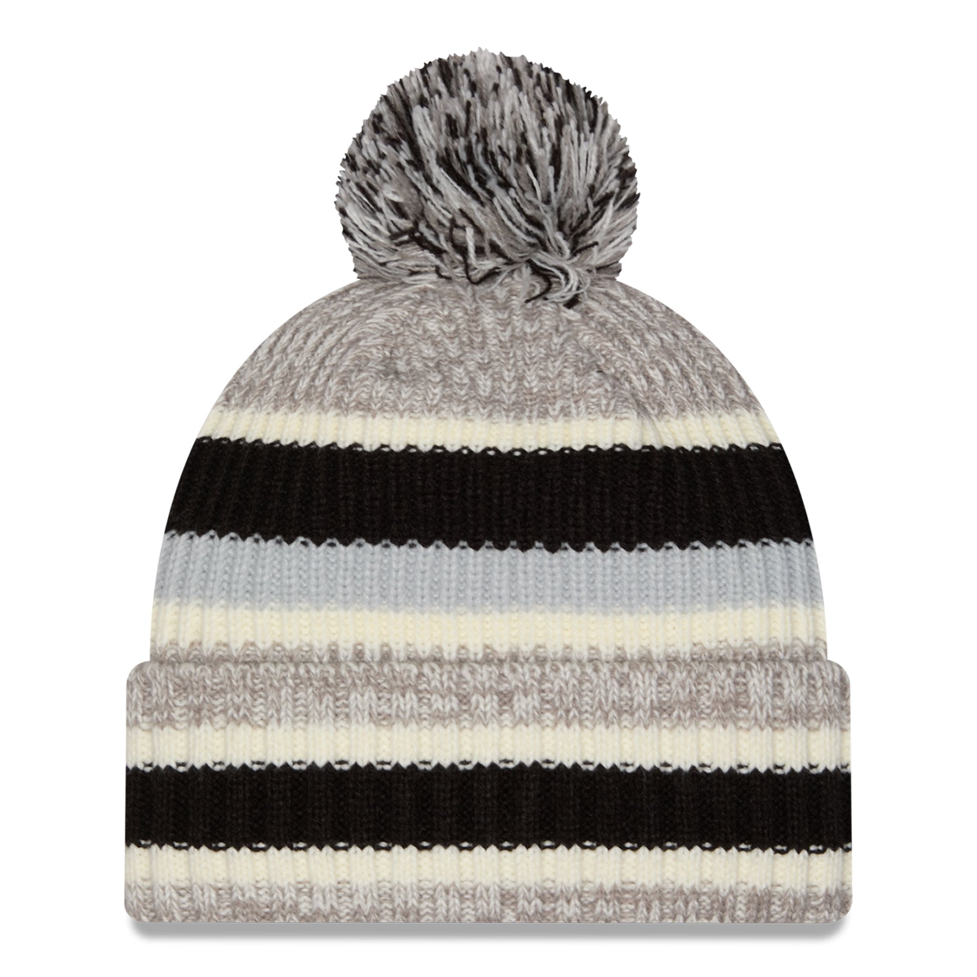 Bonnet à revers rayé noir/beige Las Vegas Raiders pour fille, New Era, avec pompon