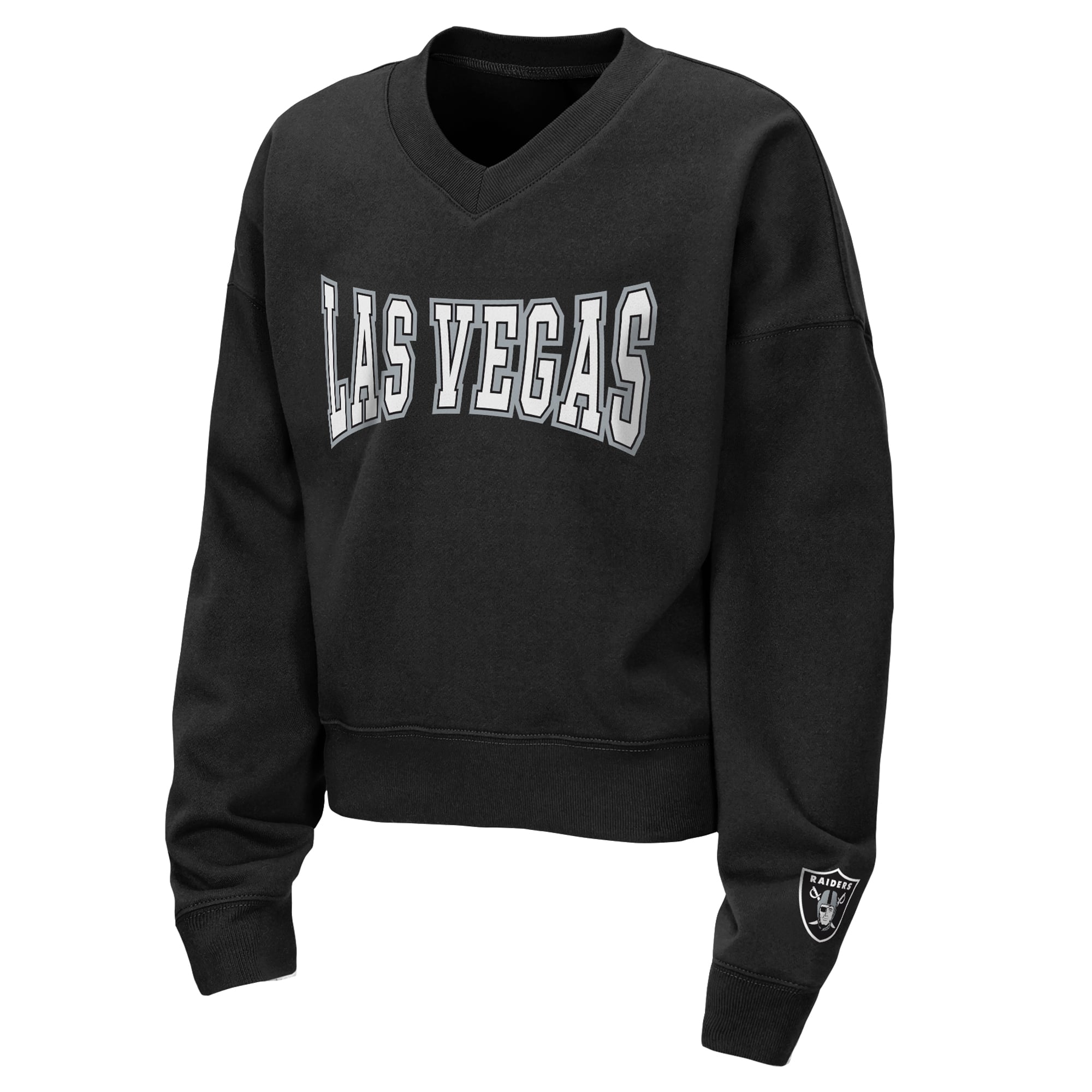 Ensemble sweat-shirt à col en V et short polaire Red Zone noire Las Vegas Raiders pour jeunes filles par Erin Andrews