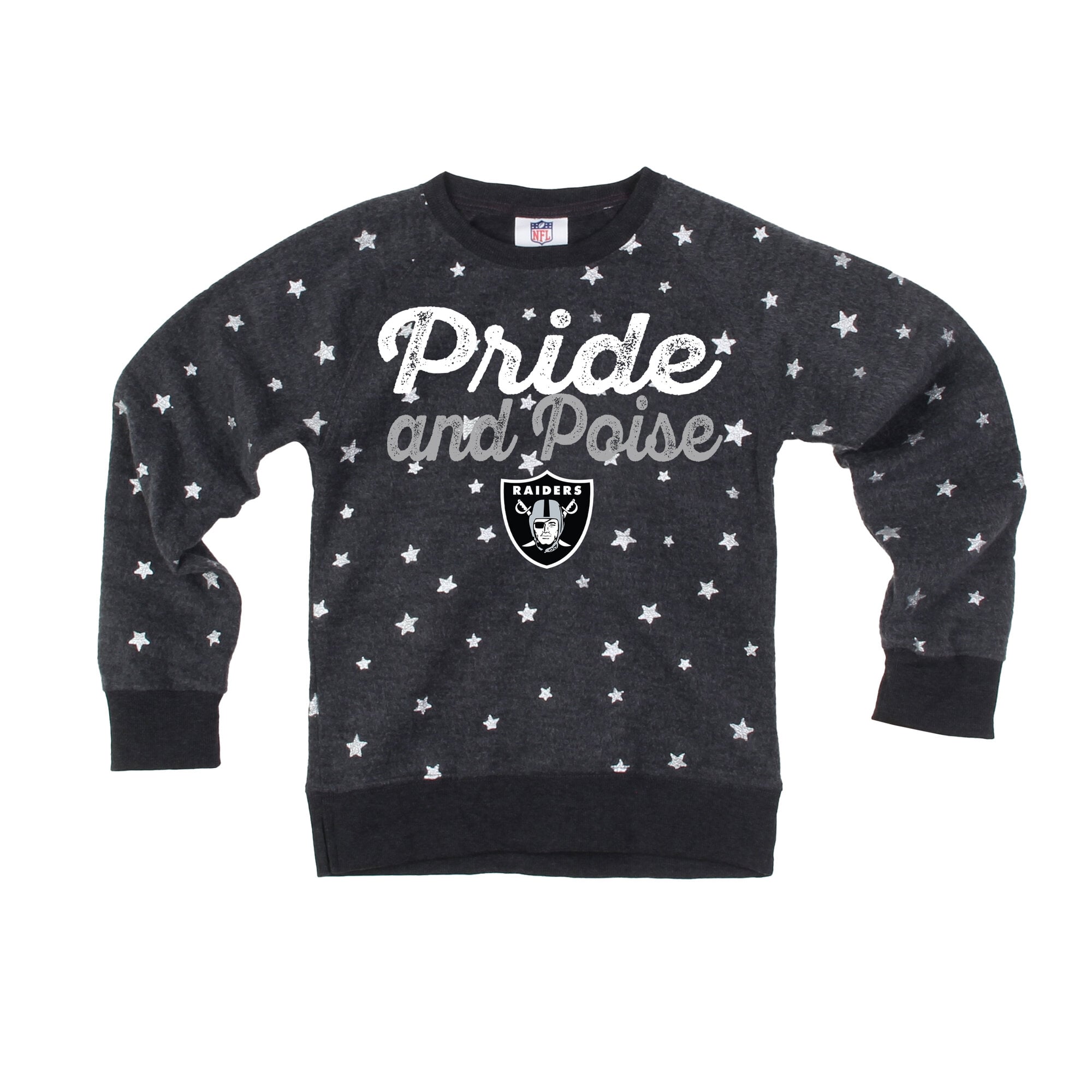Girls Youth Wes & Willy Black Las Vegas Raiders Shimmer Star Reverse Sweatshirt