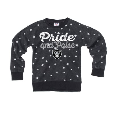  Las Vegas Raiders Wes & Willy Girls Youth Shimmer Star Reverse Sweatshirt - Black