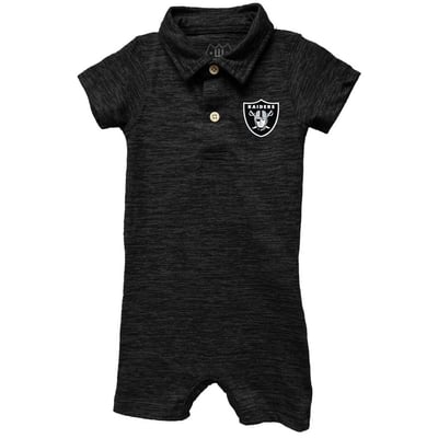 Las Vegas Raiders Wes & Willy Infant Short Leg Cloudy Yarn Polo Romper - Charcoal