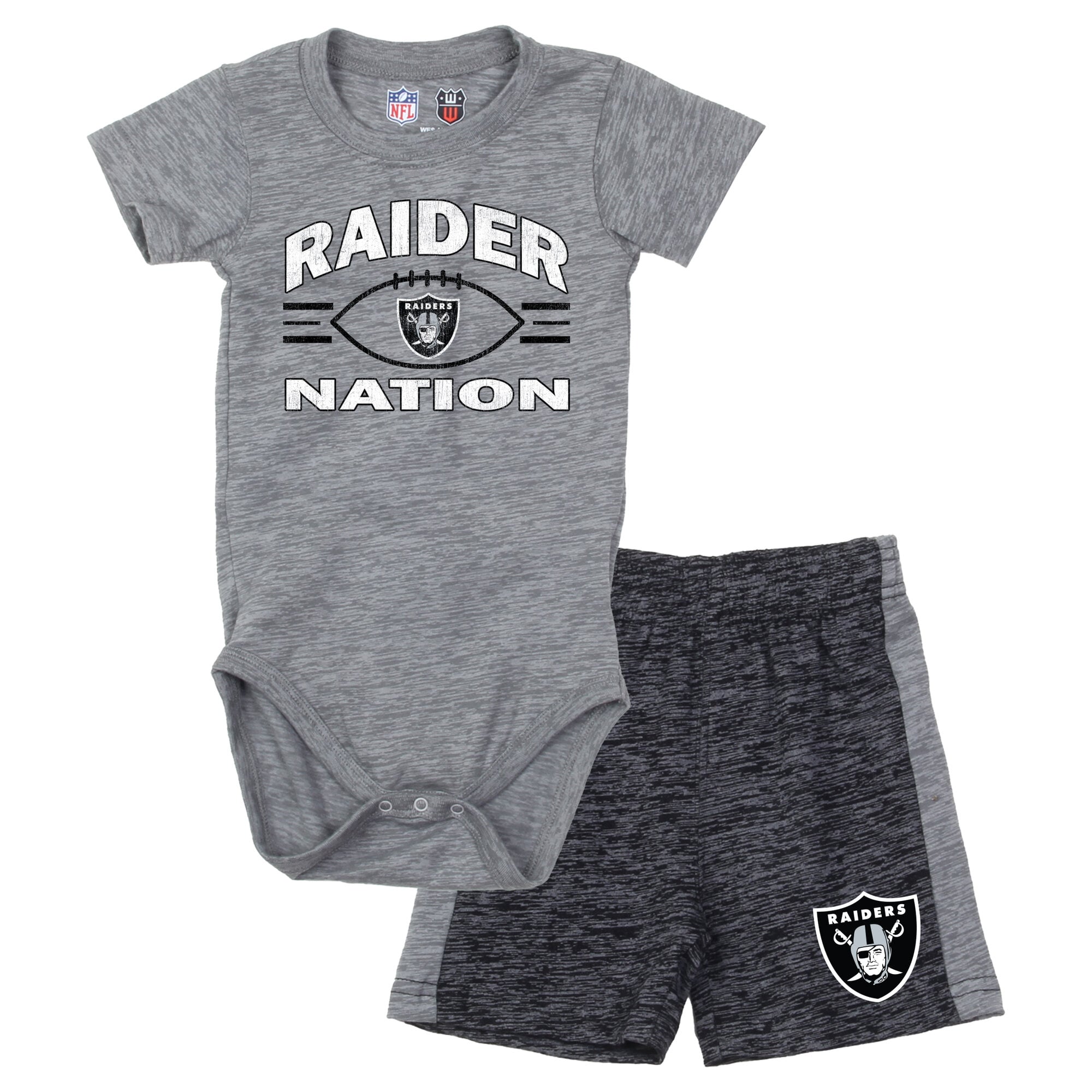 Infant Wes & Willy Charcoal/Black Las Vegas Raiders Cloudy Yard Hopper Bodysuit Shorts Set