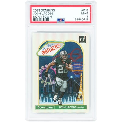 Josh Jacobs Las Vegas Raiders 2023 Panini Donruss Downtown! #D-12 PSA Authenticated 9 Card