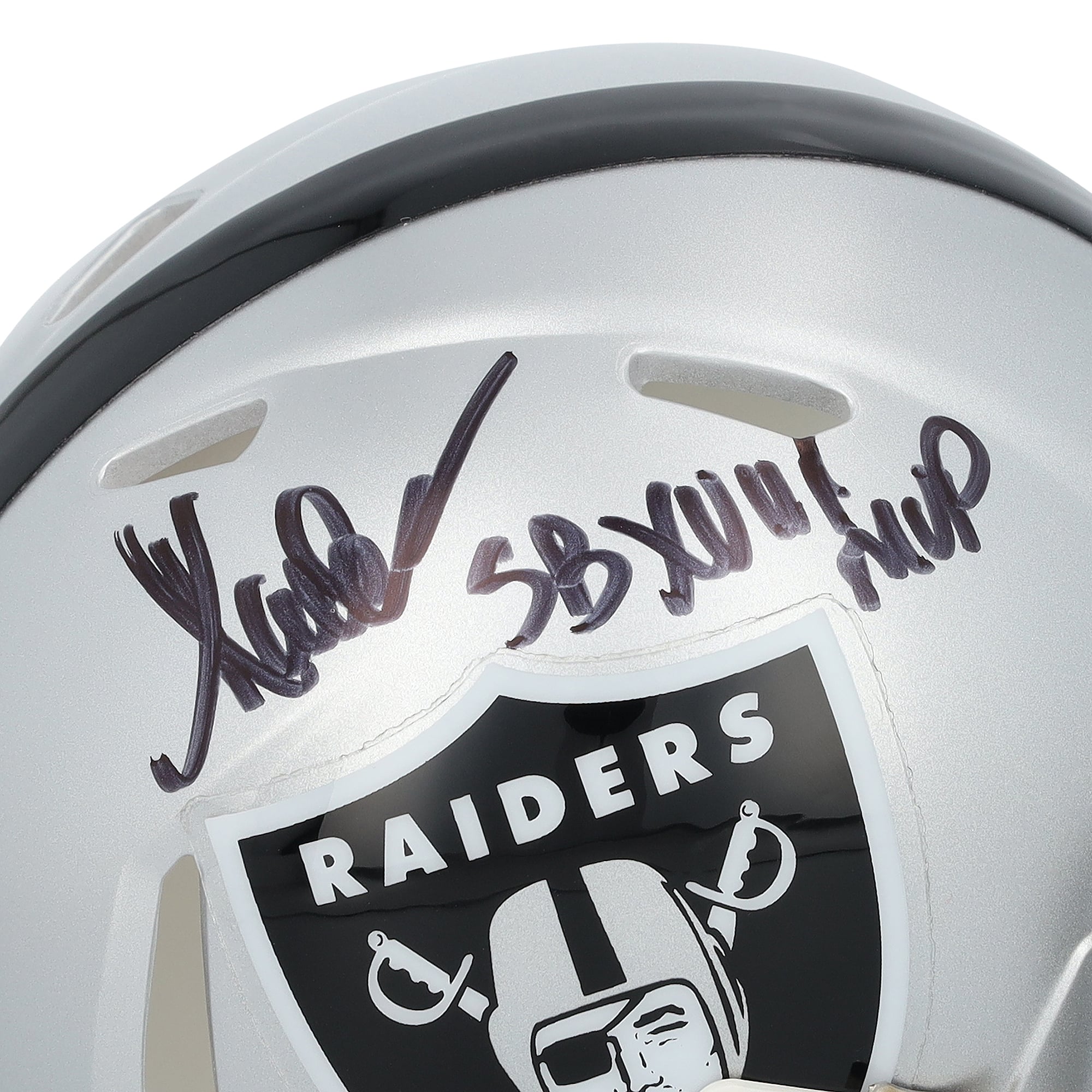 Casque miniature Riddell Speed ​​autographié par Marcus Allen des Raiders de Las Vegas avec inscription « SB XVIII MVP »