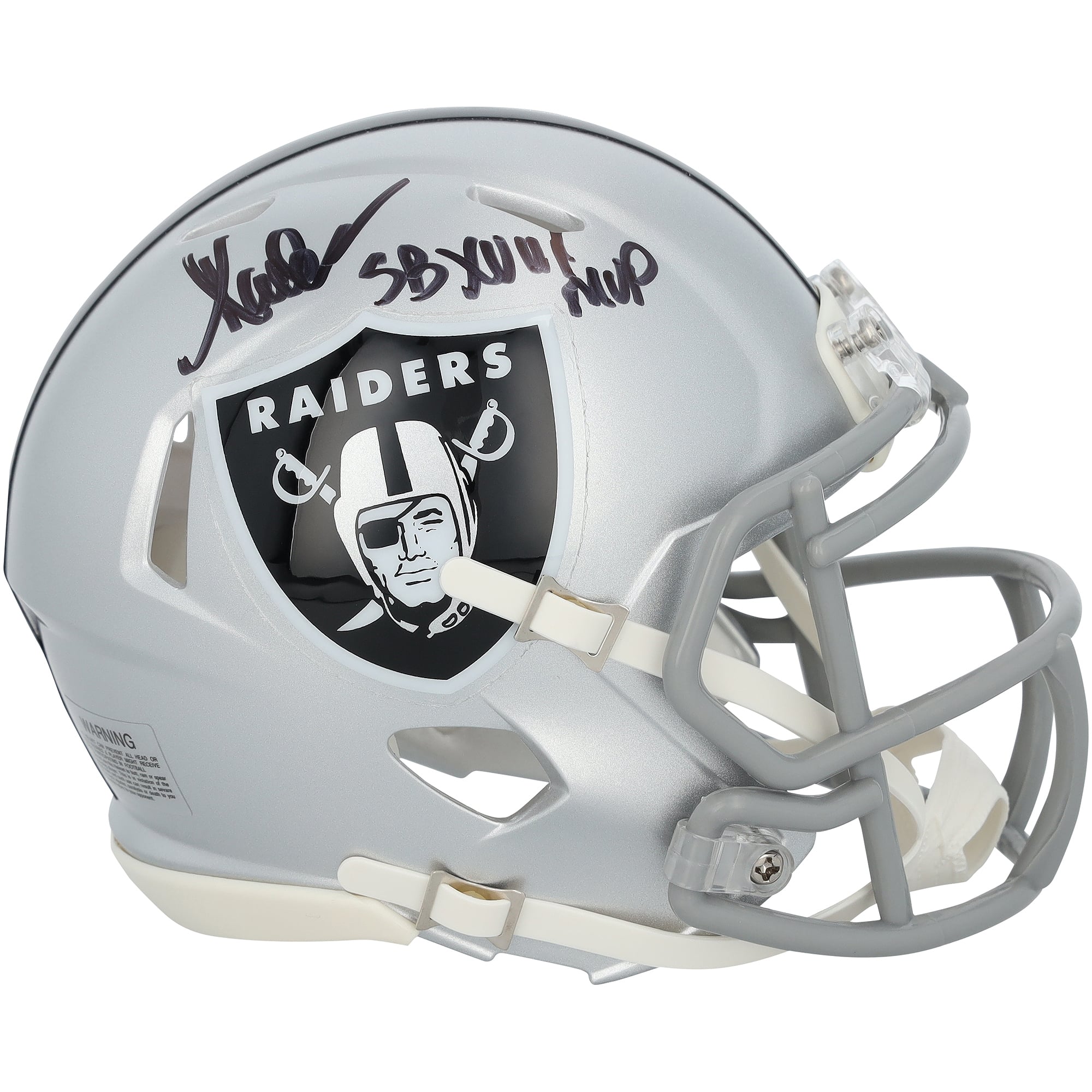Casque miniature Riddell Speed ​​autographié par Marcus Allen des Raiders de Las Vegas avec inscription « SB XVIII MVP »