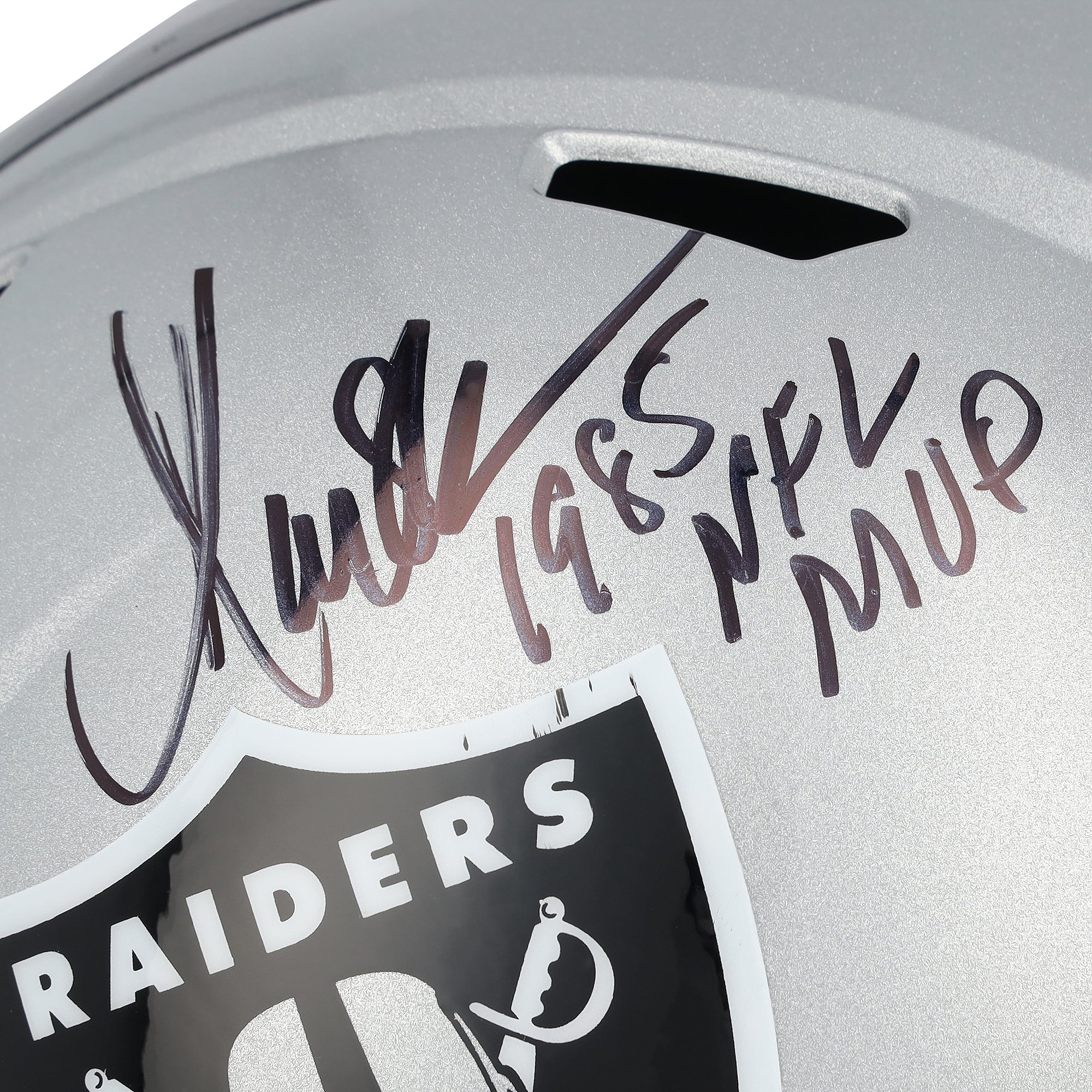 Casque réplique Riddell Speed ​​autographié par Marcus Allen des Raiders de Las Vegas avec inscription « MVP NFL 1985 »