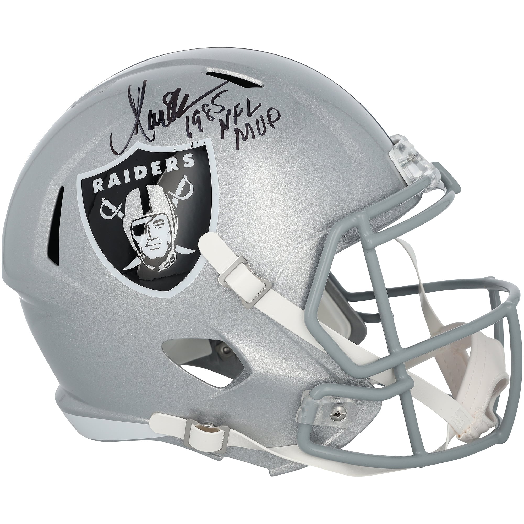 Casque réplique Riddell Speed ​​autographié par Marcus Allen des Raiders de Las Vegas avec inscription « MVP NFL 1985 »