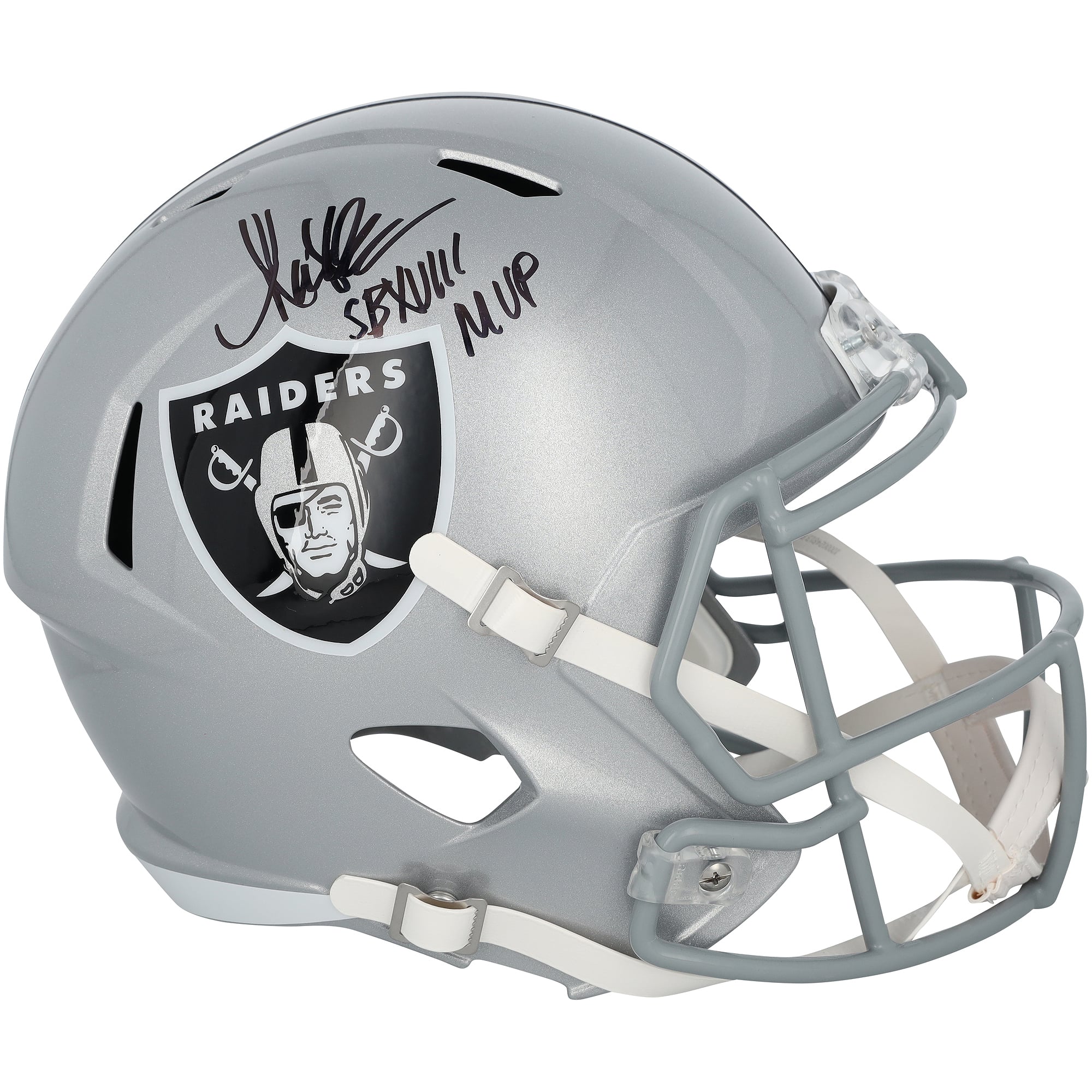 Casque réplique Riddell Speed ​​autographié par Marcus Allen des Raiders de Las Vegas avec inscription « SB XVIII MVP »