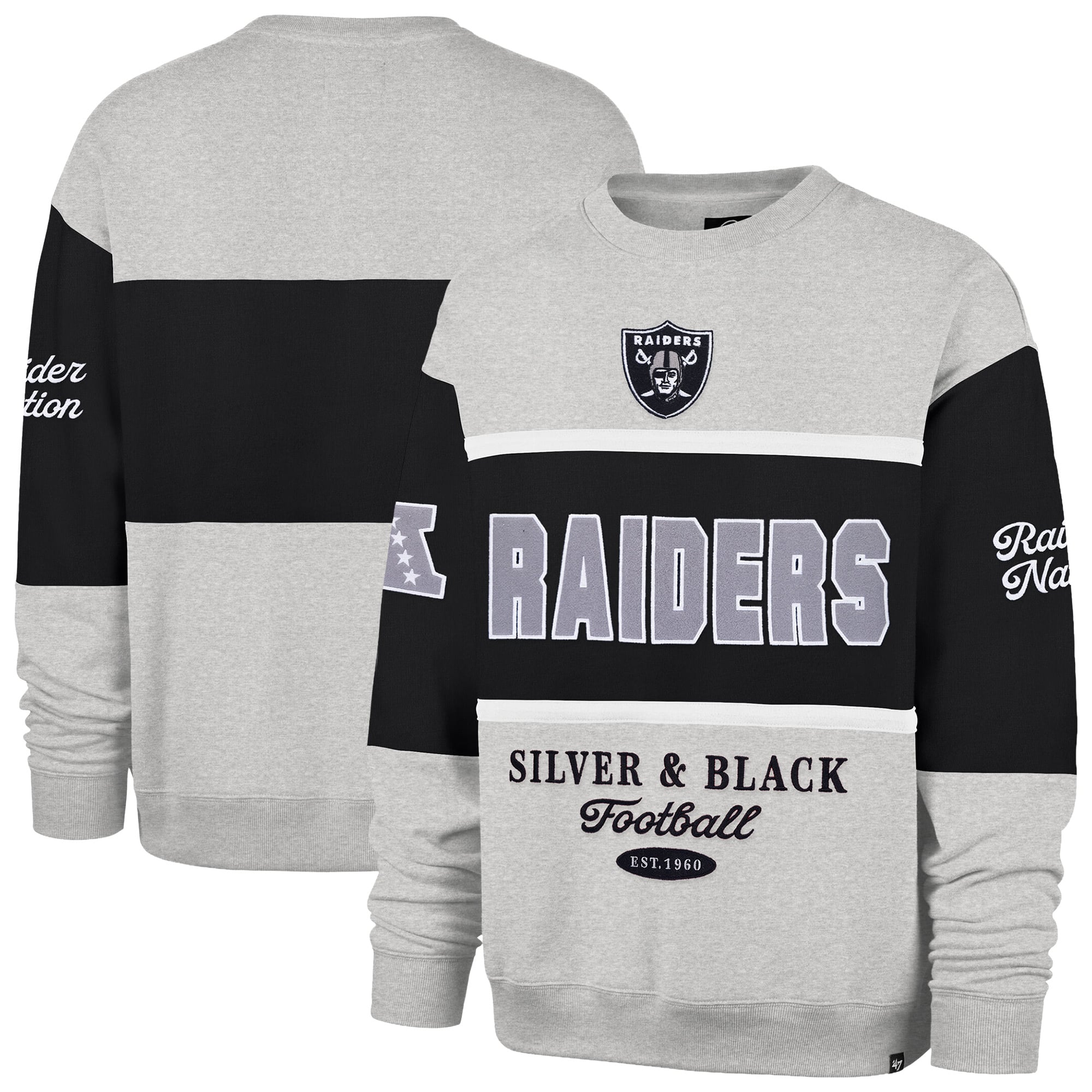 Men's '47 Black/Heather Gray Las Vegas Raiders Blockfield Maximalist Sweatshirt