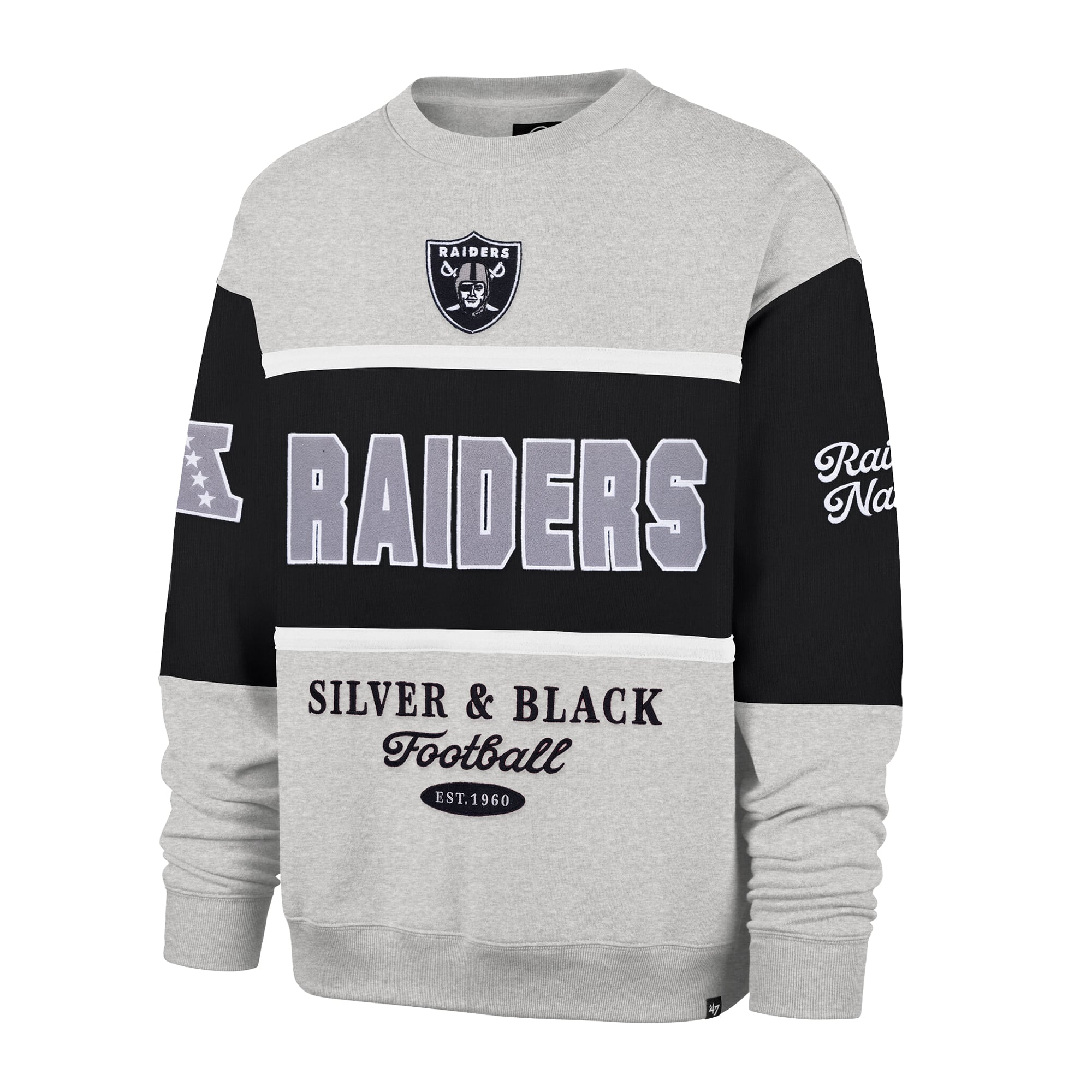 Men's '47 Black/Heather Gray Las Vegas Raiders Blockfield Maximalist Sweatshirt