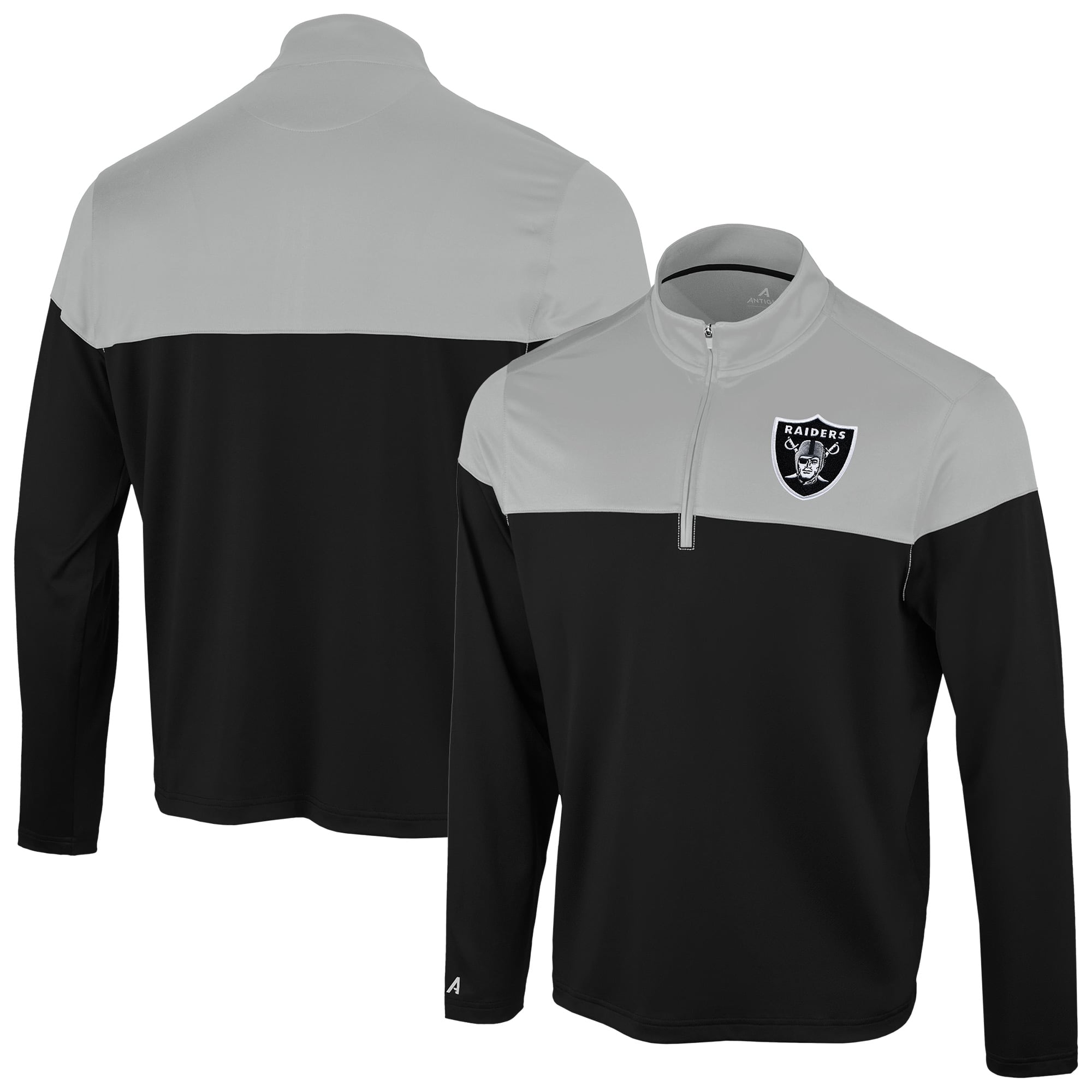 Men's Antigua Black/Gray Las Vegas Raiders Hinder Quarter-Zip Pullover