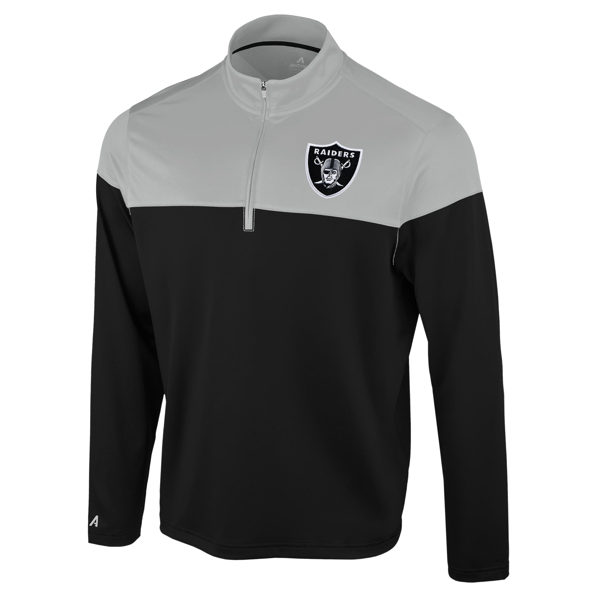 Men's Antigua Black/Gray Las Vegas Raiders Hinder Quarter-Zip Pullover