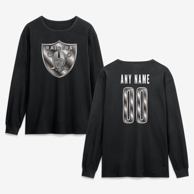 Las Vegas Raiders  Metallic Mascot Personalized Name & Number Long Sleeve T-Shirt - Black