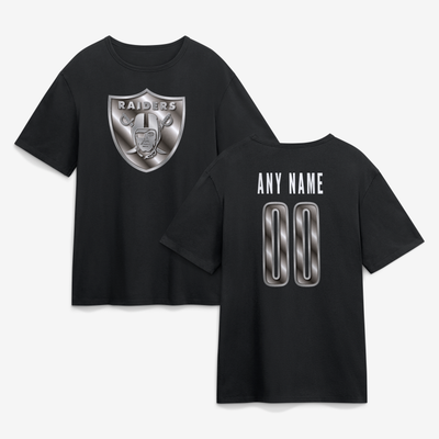 Las Vegas Raiders  Metallic Mascot Personalized Name & Number T-Shirt - Black
