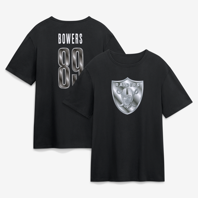 Brock Bowers Las Vegas Raiders Metallic Mascot Name & Number T-Shirt - Black