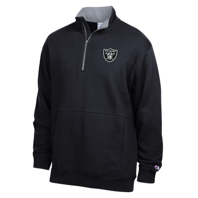  Las Vegas Raiders Champion Fleece Quarter-Zip Pullover -  Black/Heather Gray