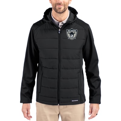 Las Vegas Raiders Cutter & Buck Throwback Evoke Hybrid Eco Softshell Recycled Full-Zip Hoodie Jacket - Black