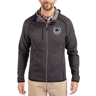  Las Vegas Raiders Cutter & Buck Throwback Mainsail Sweater-Knit Full-Zip Hoodie - Heather Charcoal