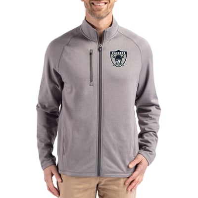 Las Vegas Raiders Cutter & Buck Peshastin Eco Fleece Recycled Raglan Tri-Blend Full-Zip Jacket -  Heather Gray
